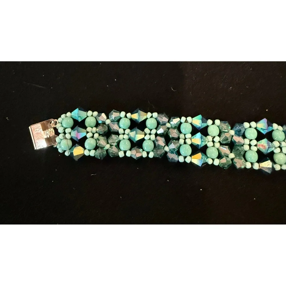 Handmade Glass‎ Beaded Bracelet Turquoise Teal Statement 7.5